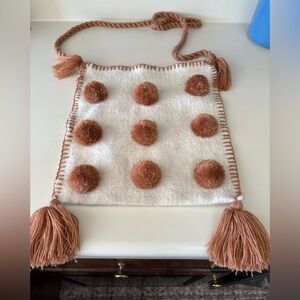 Cream Knit Pompom Bag with Tassels
